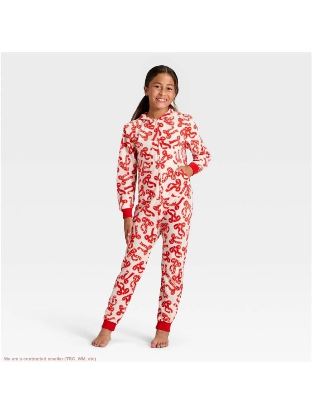 Kids Red Candy Cane Print Fleece Pajamas